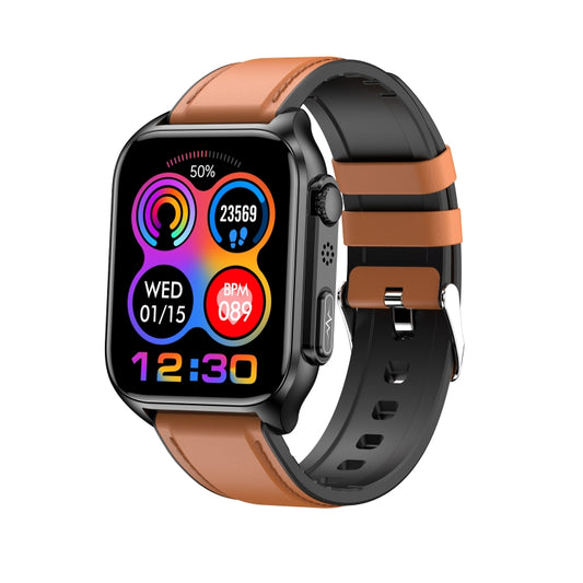 TK12 Montre intelligente étanche IP67 avec bracelet en cuir de 1,96 pouce, prend en charge l'ECG / le soin à distance des familles / l'appel Bluetooth / la surveillance de la température corporelle, bracelet en cuir (marron), bracelet en cuir (noir)