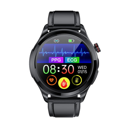TK22 1.39 inch IP67 Waterproof Leather Band Smart Watch Supports ECG / Non-invasive Blood Sugar, Leather Band (Black)