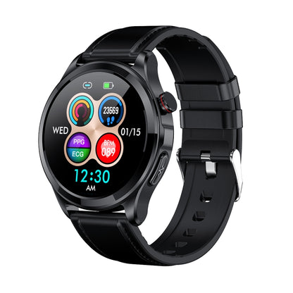 TK22 1.39 inch IP67 Waterproof Leather Band Smart Watch Supports ECG / Non-invasive Blood Sugar, Leather Band (Black)