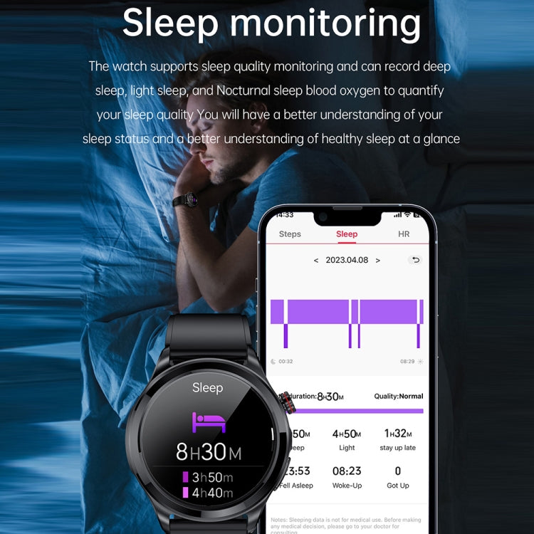 TK22 1.39 inch IP67 Waterproof Leather Band Smart Watch Supports ECG / Non-invasive Blood Sugar, Leather Band (Black)