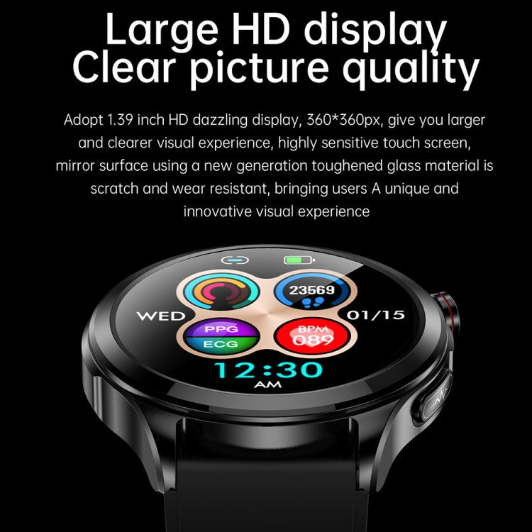 TK22 1.39 inch IP67 Waterproof Leather Band Smart Watch Supports ECG / Non-invasive Blood Sugar, Leather Band (Black)