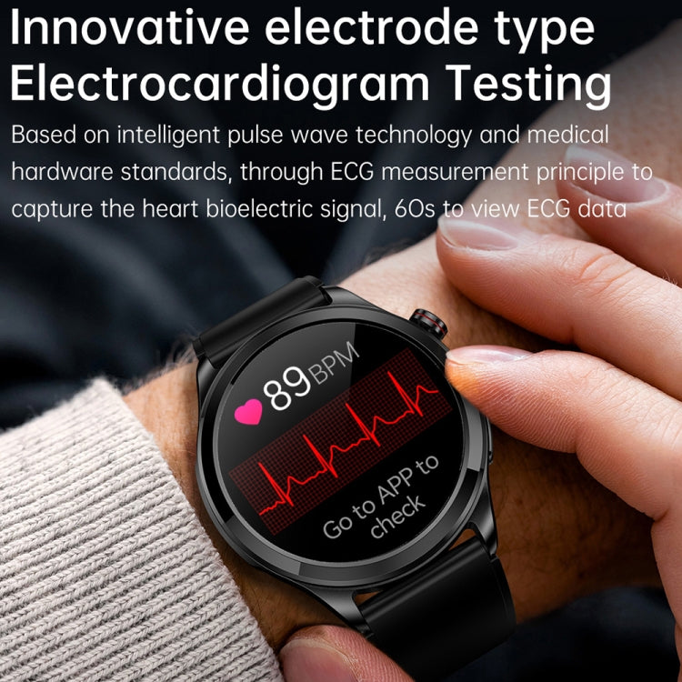 TK22 1.39 inch IP67 Waterproof Leather Band Smart Watch Supports ECG / Non-invasive Blood Sugar, Leather Band (Black)