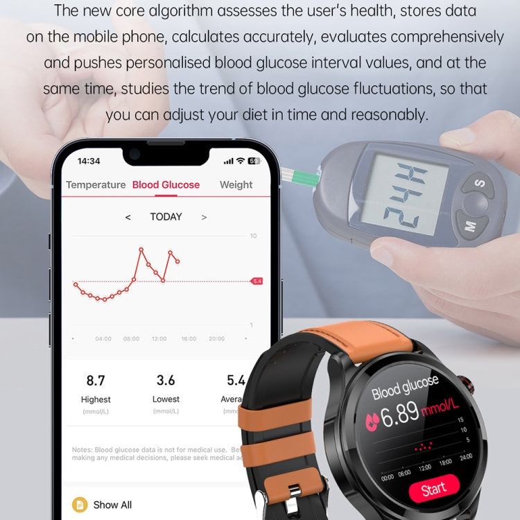 TK22 1.39 inch IP67 Waterproof Leather Band Smart Watch Supports ECG / Non-invasive Blood Sugar, Leather Band (Black)