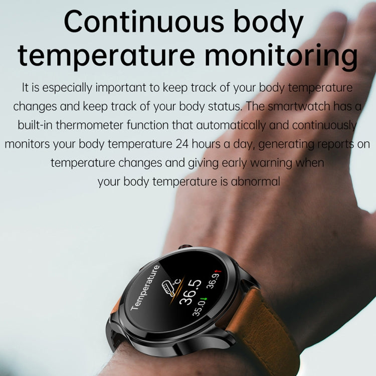 TK22 1.39 inch IP67 Waterproof Leather Band Smart Watch Supports ECG / Non-invasive Blood Sugar, Leather Band (Black)