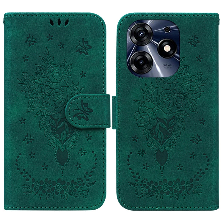Butterfly Rose Embossed Leather Phone Case, For Tecno Camon 20 Pro 4G, For Tecno Pova 5, For Tecno Spark 10 5G, For Tecno Spark 10 Pro, For Tecno Spark 10 / Spark 10C