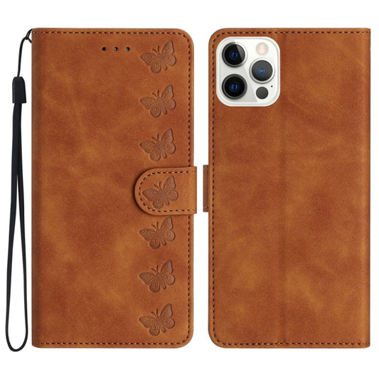 Seven Butterflies Embossed Leather Phone Case, For iPhone 14 Pro Max, For iPhone 13 Pro Max, For iPhone 13 Pro, For iPhone 13, For iPhone 13 mini, For iPhone 12, For iPhone 12 Pro Max, For iPhone 12 Pro, For iPhone 12 mini, For iPhone 11 Pro Max