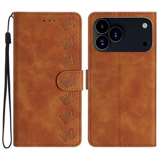Étui de téléphone en cuir gaufré Sept Papillons, Pour iPhone 16e / 17e, Pour iPhone 17 Pro Max, Pour iPhone 17 Pro, Pour iPhone 17, Pour iPhone Air, Pour iPhone 16 Pro Max, Pour iPhone 16 Pro, Pour iPhone 16 Plus, Pour iPhone 16, Pour iPhone 15 Pro Max