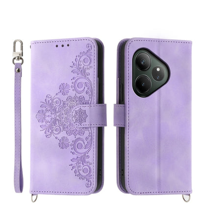 Skin Feel Flowers Embossed Wallet Leather Phone Case, For Realme 16T 5G, For Realme C100 4G, For Realme 16 5G, For Realme C85 5G / Realme 15x 5G, For Realme C85 Pro 4G, For Realme 15 5G / Realme 15 Pro 5G, For Realme 14 / Realme P3 5G, For Realme 14 Pr...