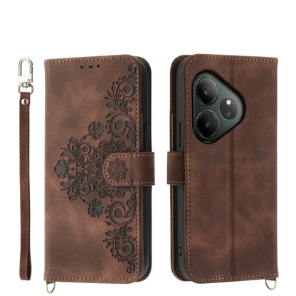 Skin Feel Flowers Embossed Wallet Leather Phone Case, For Realme 16T 5G, For Realme C100 4G, For Realme 16 5G, For Realme C85 5G / Realme 15x 5G, For Realme C85 Pro 4G, For Realme 15 5G / Realme 15 Pro 5G, For Realme 14 / Realme P3 5G, For Realme 14 Pr...