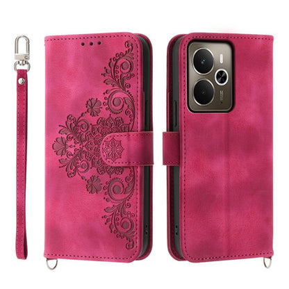Skin Feel Flowers Embossed Wallet Leather Phone Case, For Realme 16T 5G, For Realme C100 4G, For Realme 16 5G, For Realme C85 5G / Realme 15x 5G, For Realme C85 Pro 4G, For Realme 15 5G / Realme 15 Pro 5G, For Realme 14 / Realme P3 5G, For Realme 14 Pr...