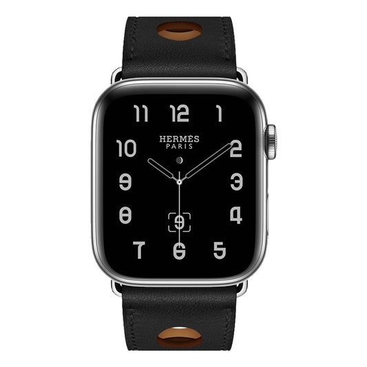Leather Three Holes Replacement Strap Watchband, For Apple Watch Series 8&7 41mm / SE 2&6&SE&5&4 40mm / 3&2&1 38mm, For Apple Watch Series 7 45mm / 6 & SE & 5 & 4 44mm / 3 & 2 & 1 42mm, For Apple Watch Series 7 41mm / 6 & SE & 5 & 4 40mm / 3 & 2 & 1 38...