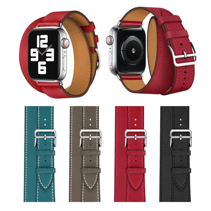 Leather Double Loop Replacement Strap Watchband, For Apple Watch Series 7 41mm / 6 & SE & 5 & 4 40mm / 3 & 2 & 1 38mm, For Apple Watch Series 7 45mm / 6 & SE & 5 & 4 44mm / 3 & 2 & 1 42mm