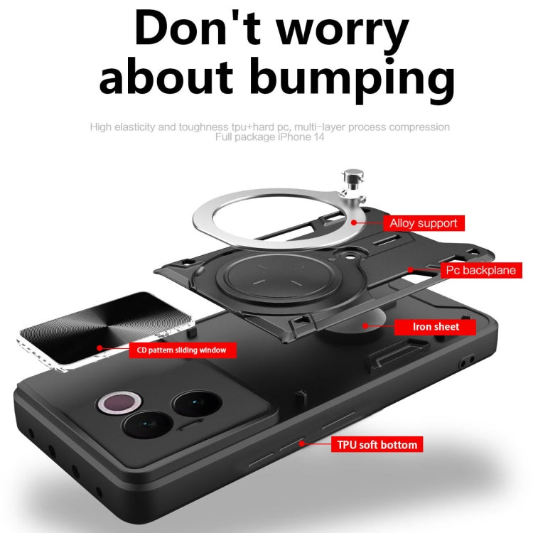 CD Texture Sliding Camshield Magnetic Holder Phone Case, For vivo V30e 5G Global, For vivo Y300 Pro, For vivo iQOO Z9s 5G, For vivo Y28 4G, For vivo Y03 / Y18 / Y18e 4G, For vivo V29e / Y200 5G, For vivo Y36 4G / 5G, For vivo S16 / S16 Pro / V27 5G    ...