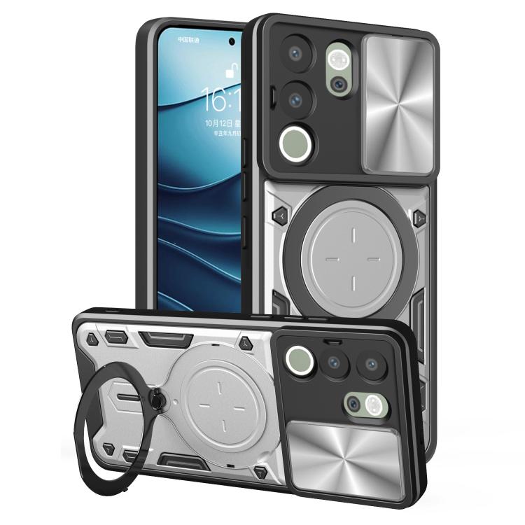 CD Texture Sliding Camshield Magnetic Holder Phone Case, For vivo V30e 5G Global, For vivo Y300 Pro, For vivo iQOO Z9s 5G, For vivo Y28 4G, For vivo Y03 / Y18 / Y18e 4G, For vivo V29e / Y200 5G, For vivo Y36 4G / 5G, For vivo S16 / S16 Pro / V27 5G    ...