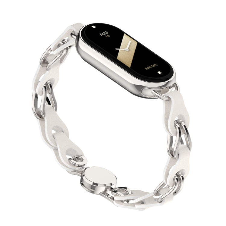 Hollow Leather Chain Magnetic Buckle Watch Band, For Xiaomi Smart Band 11 / 10 / 9 / 8