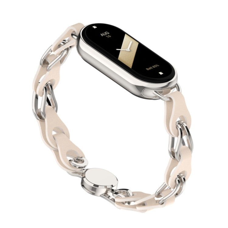 Hollow Leather Chain Magnetic Buckle Watch Band, For Xiaomi Smart Band 11 / 10 / 9 / 8