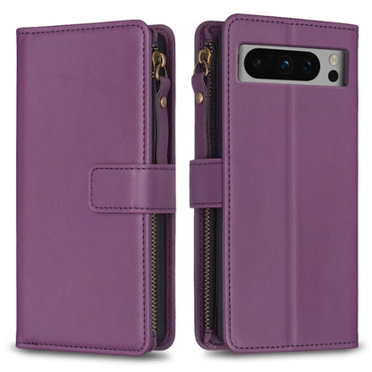 9 Card Slots Zipper Wallet Leather Flip Phone Case, For Google Pixel 8 Pro, For Google Pixel 8, For Google Pixel 7a, For Google Pixel 7 Pro, For Google Pixel 7
