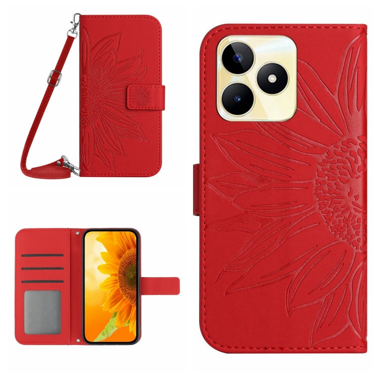Skin Feel Sun Flower Embossed Flip Leather Phone Case with Lanyard, For Realme 12+ Global, For Realme 12 Pro/12 Pro+ Global, For Realme C67 4G, For Realme 11 5G Global, For Realme C53, For Realme 11 4G Global, For Realme C65 4G