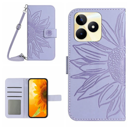 Skin Feel Sun Flower Embossed Flip Leather Phone Case with Lanyard, For Realme 12+ Global, For Realme 12 Pro/12 Pro+ Global, For Realme C67 4G, For Realme 11 5G Global, For Realme C53, For Realme 11 4G Global, For Realme C65 4G