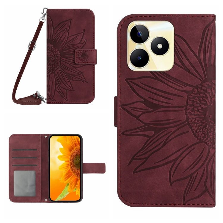 Skin Feel Sun Flower Embossed Flip Leather Phone Case with Lanyard, For Realme 12+ Global, For Realme 12 Pro/12 Pro+ Global, For Realme C67 4G, For Realme 11 5G Global, For Realme C53, For Realme 11 4G Global, For Realme C65 4G