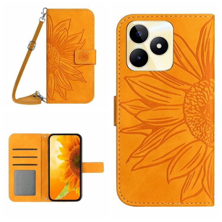 Skin Feel Sun Flower Embossed Flip Leather Phone Case with Lanyard, For Realme 12+ Global, For Realme 12 Pro/12 Pro+ Global, For Realme C67 4G, For Realme 11 5G Global, For Realme C53, For Realme 11 4G Global, For Realme C65 4G