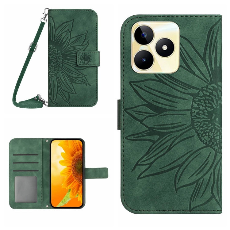 Skin Feel Sun Flower Embossed Flip Leather Phone Case with Lanyard, For Realme 12+ Global, For Realme 12 Pro/12 Pro+ Global, For Realme C67 4G, For Realme 11 5G Global, For Realme C53, For Realme 11 4G Global, For Realme C65 4G