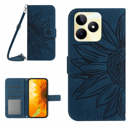 Skin Feel Sun Flower Embossed Flip Leather Phone Case with Lanyard, For Realme 12+ Global, For Realme 12 Pro/12 Pro+ Global, For Realme C67 4G, For Realme 11 5G Global, For Realme C53, For Realme 11 4G Global, For Realme C65 4G