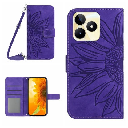 Skin Feel Sun Flower Embossed Flip Leather Phone Case with Lanyard, For Realme 12+ Global, For Realme 12 Pro/12 Pro+ Global, For Realme C67 4G, For Realme 11 5G Global, For Realme C53, For Realme 11 4G Global, For Realme C65 4G