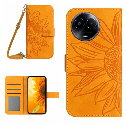 Skin Feel Sun Flower Embossed Flip Leather Phone Case with Lanyard, For Realme 12+ Global, For Realme 12 Pro/12 Pro+ Global, For Realme C67 4G, For Realme 11 5G Global, For Realme C53, For Realme 11 4G Global, For Realme C65 4G