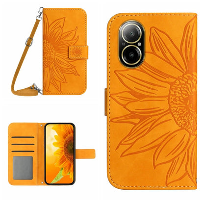 Skin Feel Sun Flower Embossed Flip Leather Phone Case with Lanyard, For Realme 12+ Global, For Realme 12 Pro/12 Pro+ Global, For Realme C67 4G, For Realme 11 5G Global, For Realme C53, For Realme 11 4G Global, For Realme C65 4G