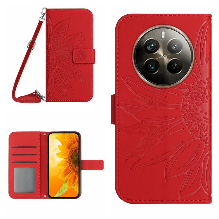Skin Feel Sun Flower Embossed Flip Leather Phone Case with Lanyard, For Realme 12+ Global, For Realme 12 Pro/12 Pro+ Global, For Realme C67 4G, For Realme 11 5G Global, For Realme C53, For Realme 11 4G Global, For Realme C65 4G