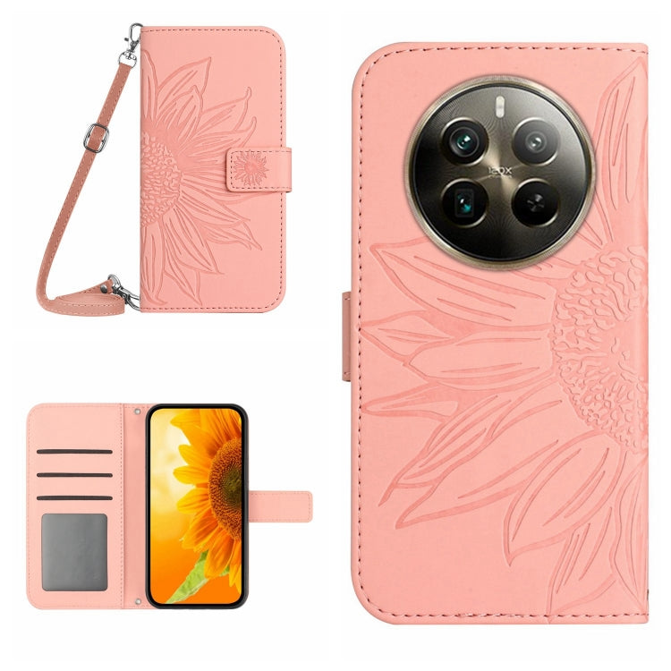 Skin Feel Sun Flower Embossed Flip Leather Phone Case with Lanyard, For Realme 12+ Global, For Realme 12 Pro/12 Pro+ Global, For Realme C67 4G, For Realme 11 5G Global, For Realme C53, For Realme 11 4G Global, For Realme C65 4G