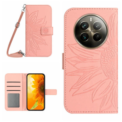 Skin Feel Sun Flower Embossed Flip Leather Phone Case with Lanyard, For Realme 12+ Global, For Realme 12 Pro/12 Pro+ Global, For Realme C67 4G, For Realme 11 5G Global, For Realme C53, For Realme 11 4G Global, For Realme C65 4G