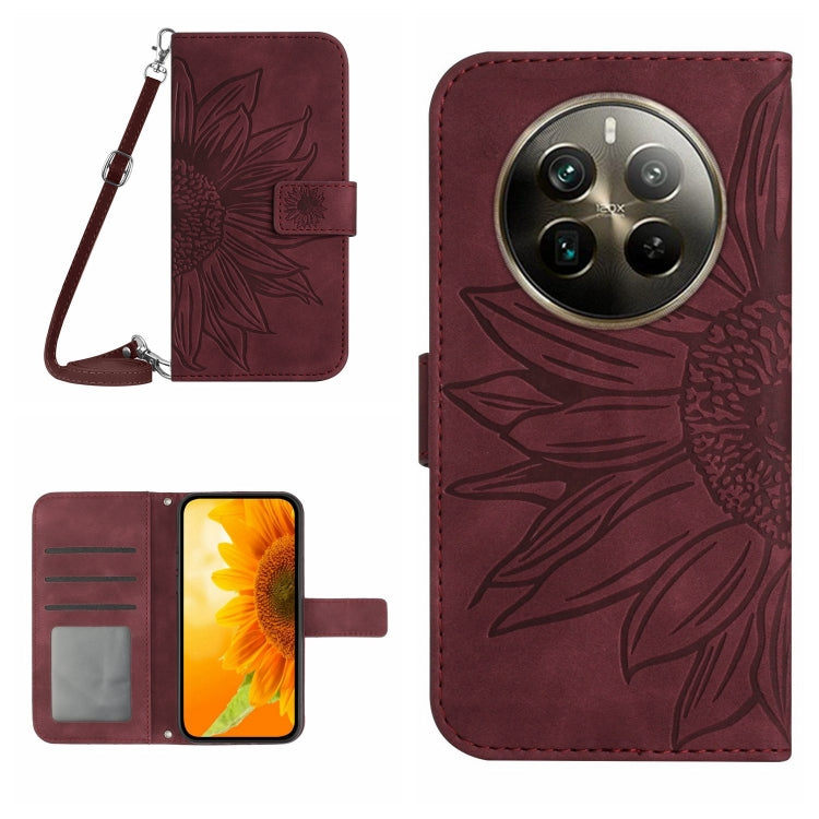 Skin Feel Sun Flower Embossed Flip Leather Phone Case with Lanyard, For Realme 12+ Global, For Realme 12 Pro/12 Pro+ Global, For Realme C67 4G, For Realme 11 5G Global, For Realme C53, For Realme 11 4G Global, For Realme C65 4G