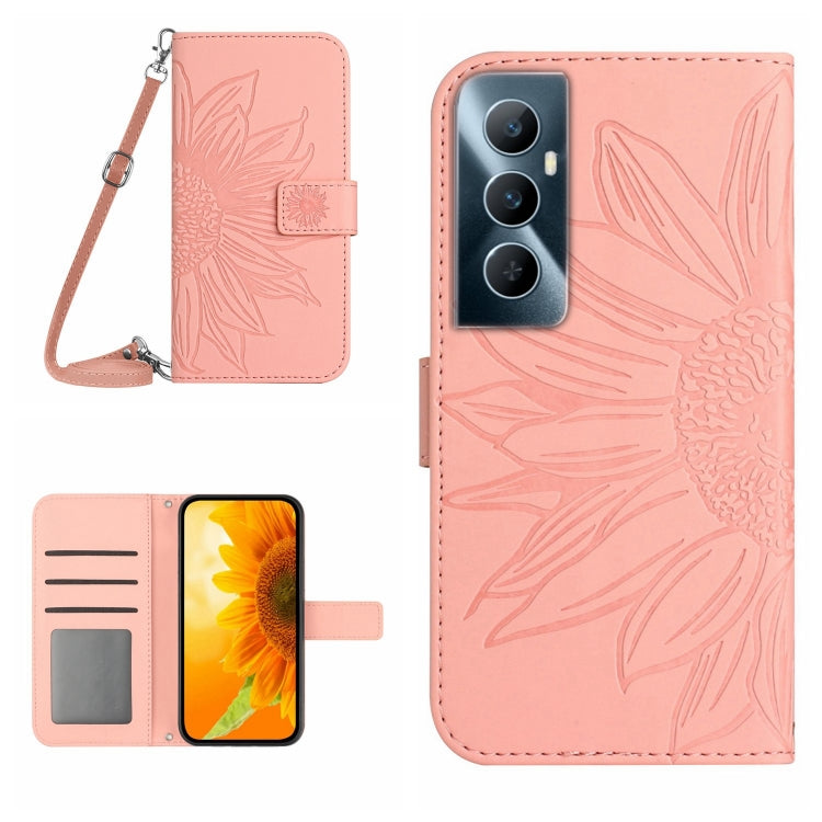 Skin Feel Sun Flower Embossed Flip Leather Phone Case with Lanyard, For Realme 12+ Global, For Realme 12 Pro/12 Pro+ Global, For Realme C67 4G, For Realme 11 5G Global, For Realme C53, For Realme 11 4G Global, For Realme C65 4G