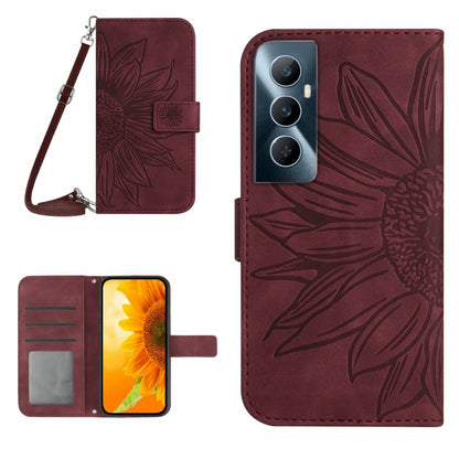 Skin Feel Sun Flower Embossed Flip Leather Phone Case with Lanyard, For Realme 12+ Global, For Realme 12 Pro/12 Pro+ Global, For Realme C67 4G, For Realme 11 5G Global, For Realme C53, For Realme 11 4G Global, For Realme C65 4G
