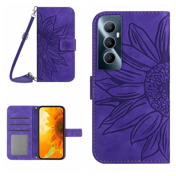 Skin Feel Sun Flower Embossed Flip Leather Phone Case with Lanyard, For Realme 12+ Global, For Realme 12 Pro/12 Pro+ Global, For Realme C67 4G, For Realme 11 5G Global, For Realme C53, For Realme 11 4G Global, For Realme C65 4G