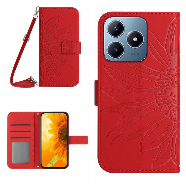 Skin Feel Sun Flower Embossed Flip Leather Phone Case with Lanyard, For Realme 14 5G Global / P3 5G Global, For Realme P3 Pro 5G Global, For Realme 14 Pro+ 5G, For Realme C75 4G, For Realme 13+ 5G Global, For Realme 13 Pro 5G / 13 Pro+ 5G              ...