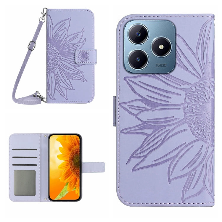 Skin Feel Sun Flower Embossed Flip Leather Phone Case with Lanyard, For Realme 14 5G Global / P3 5G Global, For Realme P3 Pro 5G Global, For Realme 14 Pro+ 5G, For Realme C75 4G, For Realme 13+ 5G Global, For Realme 13 Pro 5G / 13 Pro+ 5G              ...