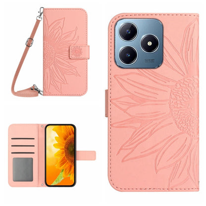 Skin Feel Sun Flower Embossed Flip Leather Phone Case with Lanyard, For Realme 14 5G Global / P3 5G Global, For Realme P3 Pro 5G Global, For Realme 14 Pro+ 5G, For Realme C75 4G, For Realme 13+ 5G Global, For Realme 13 Pro 5G / 13 Pro+ 5G              ...