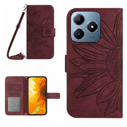 Skin Feel Sun Flower Embossed Flip Leather Phone Case with Lanyard, For Realme 14 5G Global / P3 5G Global, For Realme P3 Pro 5G Global, For Realme 14 Pro+ 5G, For Realme C75 4G, For Realme 13+ 5G Global, For Realme 13 Pro 5G / 13 Pro+ 5G              ...