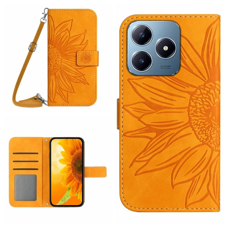 Skin Feel Sun Flower Embossed Flip Leather Phone Case with Lanyard, For Realme 14 5G Global / P3 5G Global, For Realme P3 Pro 5G Global, For Realme 14 Pro+ 5G, For Realme C75 4G, For Realme 13+ 5G Global, For Realme 13 Pro 5G / 13 Pro+ 5G              ...