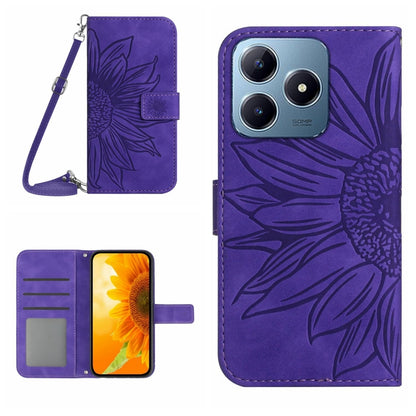 Skin Feel Sun Flower Embossed Flip Leather Phone Case with Lanyard, For Realme 14 5G Global / P3 5G Global, For Realme P3 Pro 5G Global, For Realme 14 Pro+ 5G, For Realme C75 4G, For Realme 13+ 5G Global, For Realme 13 Pro 5G / 13 Pro+ 5G              ...