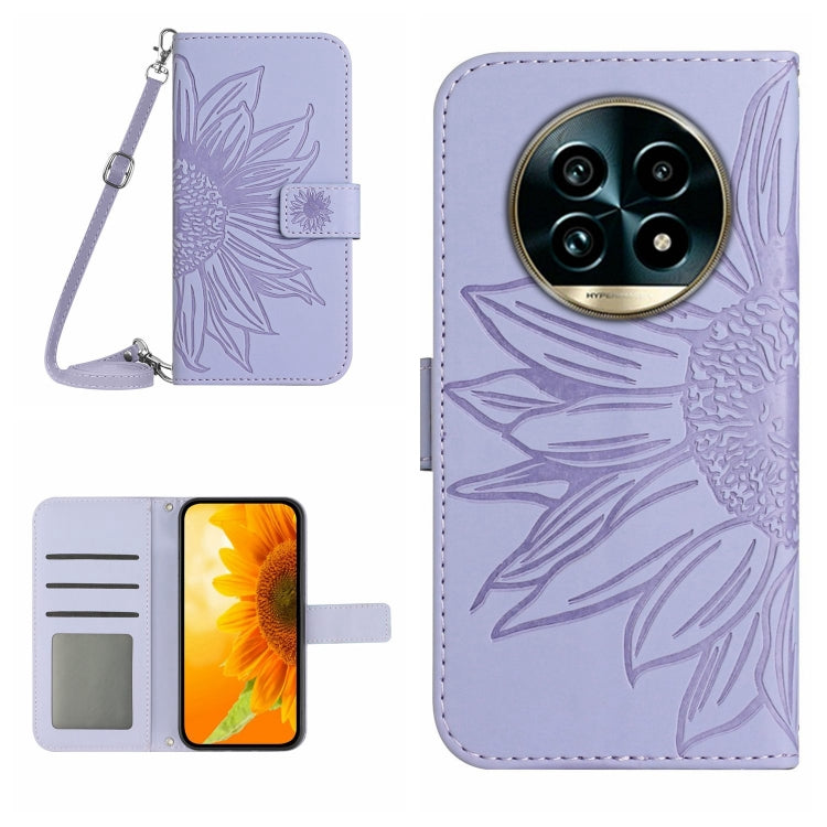 Skin Feel Sun Flower Embossed Flip Leather Phone Case with Lanyard, For Realme 14 5G Global / P3 5G Global, For Realme P3 Pro 5G Global, For Realme 14 Pro+ 5G, For Realme C75 4G, For Realme 13+ 5G Global, For Realme 13 Pro 5G / 13 Pro+ 5G              ...