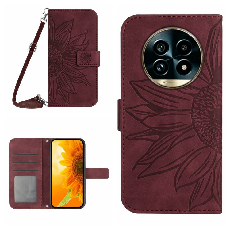 Skin Feel Sun Flower Embossed Flip Leather Phone Case with Lanyard, For Realme 14 5G Global / P3 5G Global, For Realme P3 Pro 5G Global, For Realme 14 Pro+ 5G, For Realme C75 4G, For Realme 13+ 5G Global, For Realme 13 Pro 5G / 13 Pro+ 5G              ...