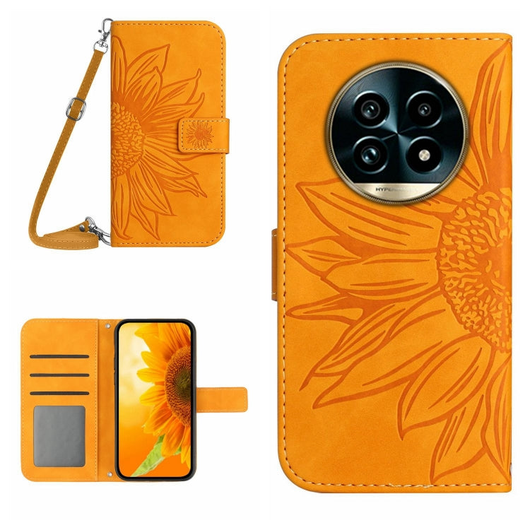 Skin Feel Sun Flower Embossed Flip Leather Phone Case with Lanyard, For Realme 14 5G Global / P3 5G Global, For Realme P3 Pro 5G Global, For Realme 14 Pro+ 5G, For Realme C75 4G, For Realme 13+ 5G Global, For Realme 13 Pro 5G / 13 Pro+ 5G              ...