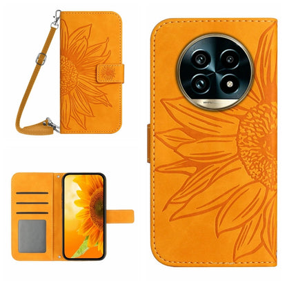 Skin Feel Sun Flower Embossed Flip Leather Phone Case with Lanyard, For Realme 14 5G Global / P3 5G Global, For Realme P3 Pro 5G Global, For Realme 14 Pro+ 5G, For Realme C75 4G, For Realme 13+ 5G Global, For Realme 13 Pro 5G / 13 Pro+ 5G              ...