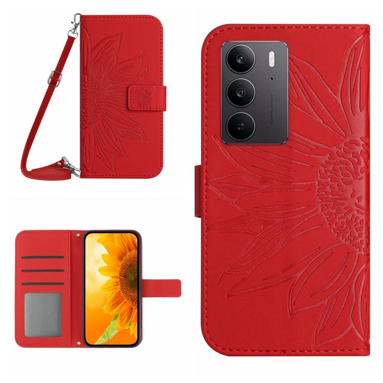 Skin Feel Sun Flower Embossed Flip Leather Phone Case with Lanyard, For Realme 14 5G Global / P3 5G Global, For Realme P3 Pro 5G Global, For Realme 14 Pro+ 5G, For Realme C75 4G, For Realme 13+ 5G Global, For Realme 13 Pro 5G / 13 Pro+ 5G              ...
