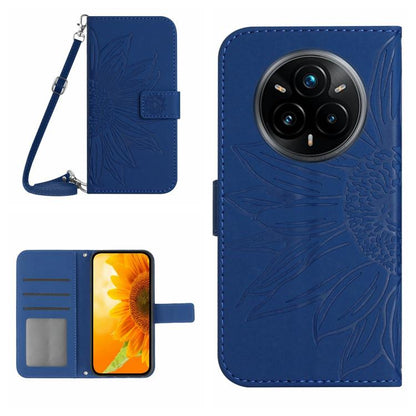 Skin Feel Sun Flower Embossed Flip Leather Phone Case with Lanyard, For Realme 14 5G Global / P3 5G Global, For Realme P3 Pro 5G Global, For Realme 14 Pro+ 5G, For Realme C75 4G, For Realme 13+ 5G Global, For Realme 13 Pro 5G / 13 Pro+ 5G              ...