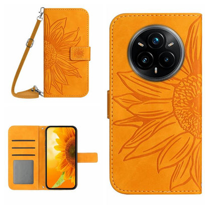 Skin Feel Sun Flower Embossed Flip Leather Phone Case with Lanyard, For Realme 14 5G Global / P3 5G Global, For Realme P3 Pro 5G Global, For Realme 14 Pro+ 5G, For Realme C75 4G, For Realme 13+ 5G Global, For Realme 13 Pro 5G / 13 Pro+ 5G              ...